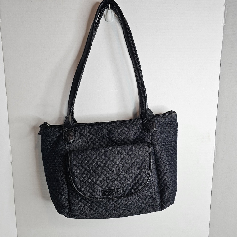 Vera Bradley Classic Denim Navy Carson East West Tote Faux Leather Trim